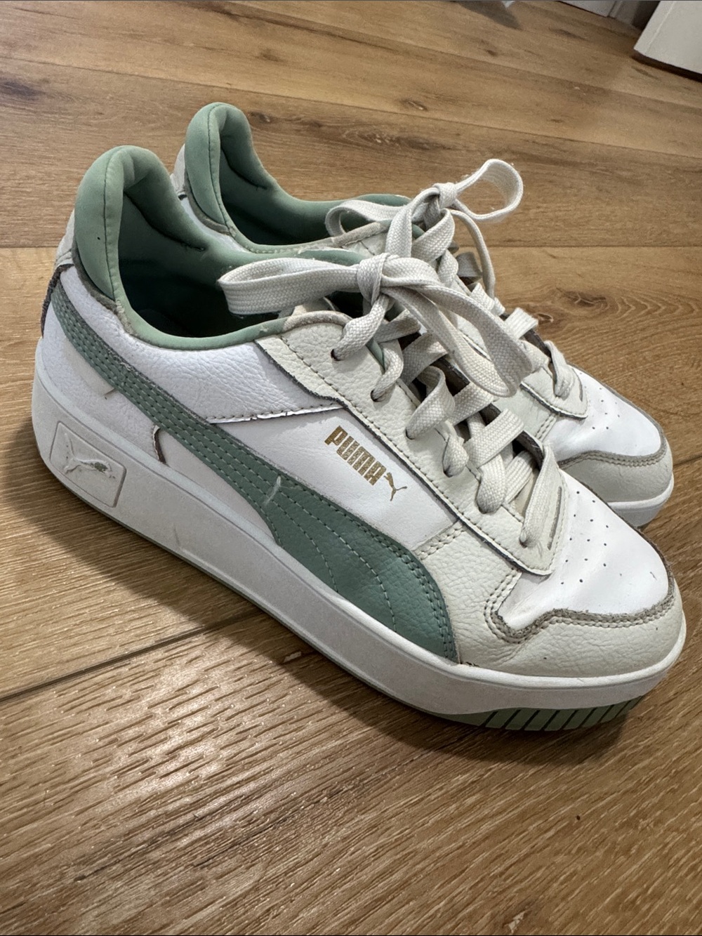 Puma Platform Sneakers in White and Sage